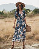 Women's Summer Short Sleeve V-Neck Floral Casual Maxi Long Dress Beach Boho Style