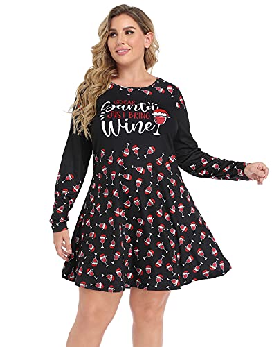 HDE Womens Plus Size Party Dress Ugly Christmas Sweater Long Sleeve Skater Dress | Women's Sweaters