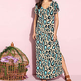 Ladies Summer Fashion Sexy Loose V-Neck Short Sleeve High Waist Print Dress UK Size Party Dress | Women's Work Dresses