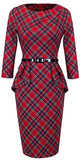 Women's Vintage Tartan Wear to Work Bodycon Dress B267