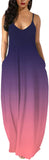 Gradient Pink Purple Womens Casual Sleeveless Plus Size Loose Plain Long Maxi Dress with Pockets - Wolddress | Women's Casual Dresses