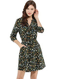 Women's Button Down Floral Print V Neck 3/4 Sleeves Vintage Shirt Dress | Original Brand