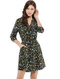 Allegra K Women's Button Down Floral Print V Neck 3/4 Sleeves Vintage Shirt Dress