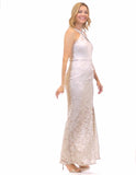 Womens Long Crepe Dress With Embellished Halter Neckline