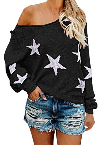 Women's Scoop Neck Long Sleeve Star Pullover Sweater Tunic Tops