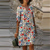 Ladies Casual Short Sleeve V-Neck Printed Ladies Loose Mini Dress Bodycon Dress Office Wear for Casual Club Cocktail Evening Gowns Work UK Size 8-26 | Women's Work Dresses