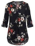 Multi Black Women's Casual Chiffon V Neck 3/4 Sleeve Blouse Tops - Timeson | Women's Tops and Blouses