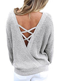 Cross V Back Sweaters for Women Long Sleeve Crewneck Knitted Pullover Casual Loose Jumper Tops | Women's Sweaters