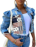 Women's Casual Denim Jacket Long Sleeve Ripped Hole Classic Coats