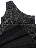 Women's Stretchy One Shoulder Sparkly Sequin Cocktail Party Mini Dress