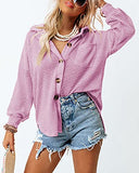 Dokotoo Womens Blouses 2022 Fall Fashion V Neck Long Sleeve Button Down Waffle Knit Tops for Women Casual Loose Solid Jacket Outwear Shacket with Pockets Purple X-Large | Women's Casual Dresses