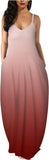 Gradient Red Womens Casual Sleeveless Plus Size Loose Plain Long Maxi Dress with Pockets - Wolddress | Women's Casual Dresses