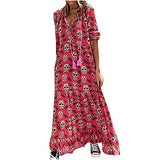 Women Casual Loose Dress Vintage Long Sleeve Maxi Dresses Halloween Oversize Skull Print Summer Autumn 3/4 Sleeve Maxi Long Dresses Clearance Ladies V Neck Party Beach Dress | Women's Casual Dresses
