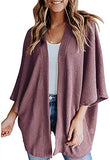 Womens Lightweight Cardigan Summer Casual Open Front Cardigan Waffle Knit 3/4 Batwing Sleeve Cardigan Fashion Loose Solid Color Beach Cover Up | Original Brand