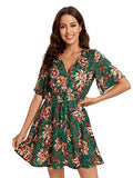 Multi Floral Green Women's Boho Button Up Split Floral Print Flowy Party Dress - Milumia | Women's Casual Dresses