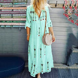Dresses for Women Plus Size Maxi Dress Long Sleeve Floral Printed Dress Casual Loose V-Neck Maxi Long Dresses | Original Brand