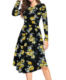 Long Sleeve Floral Yellow White Summer Polka Dot Casual Midi Tunic Short/Long Sleeve Plain Dress Pleated Loose Flowy Floral Ladies Dress with Pocket - YUNDAI | Women's Casual Dresses