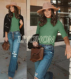 LIYOHON Womens Tops Dressy Casual Fall Cute Tops Mock Turtleneck Business White T Shirts Olive Green-M | Women's Casual Dresses