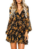 WonderBabe Women's V-Neck Short/Long Sleeve Bohemian Dress Floral Ruffle Mini Swing Party Wedding Short Dress | Women's Casual Dresses