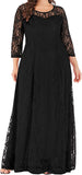 Black Women Plus Size Floral Lace Sleeve Party Wedding Cocktail Swing Midi Dress with Pockets - Lrady | Women's Cocktail Dresses
