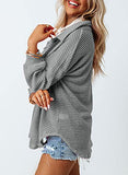 Dokotoo Womens Blouses 2022 Fall Fashion V Neck Long Sleeve Button Down Waffle Knit Tops for Women Casual Loose Solid Jacket Outwear Shacket with Pockets Gray X-Large | Women's Casual Dresses