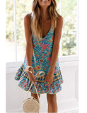 Floral Printed Dress Summer Sleeveless Adjustable Strap Beach Mini Dress with Pockets