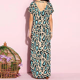 Ladies Summer Fashion Sexy Loose V-Neck Short Sleeve High Waist Print Dress UK Size Party Dress | Women's Work Dresses