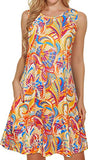 Yellow Boho Summer Dresses for Women Beach Floral Tshirt Sundress Sleeveless Pockets Casual Loose Tank Dress - elescat | Women's Casual Dresses