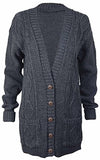 Womens Everyday Long Sleeve Button Top Ladies Chunky Aran Cable Knit Grandad Cardigan 