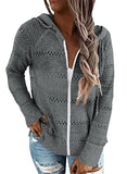 Biucly Womens Solid Color Lightweight Knit Sweater Casual Long Sleeve Zip Up Hoodie Jacket Drawstring Hooded Sweatshirt Tops Fall Fashion Clothes for Women 2022,US 18-20(2XL),Grey | Women's Sweaters