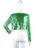 Womens Shiny Sequin Long Sleeve Glitter Cropped Blazer Bolero Shrug | Original Brand