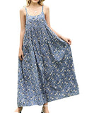 YESNO Women Casual Loose Bohemian Floral Print Dresses Spaghetti Strap Long Summer Beach Swing Maxi Dress XS-5X E75UK