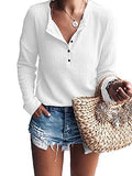 WNEEDU Women's Long Sleeve Waffle Knit Tunic Blouse Casual Button Up Henley Shirts Plain Tops White M | Women's Sweaters