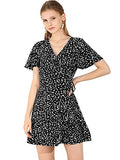 Women's Wrap V Neck Ruffled Flutter Sleeves Belted Printed Flowy Dress | Original Brand