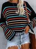 Womens Striped Print Jumper Lightweight Knitted Pullover Rainbow Sweater Top | Original Brand