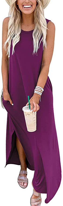 Fuchsia Women's Casual Loose Long Sleeveless Sundress with Pockets - ANRABESS | Women's Casual Dresses