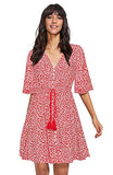 Floral Red Women's Boho Button Up Split Floral Print Flowy Party Dress - Milumia | Women's Casual Dresses