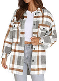 Beaully Women's Brushed Plaid Shirts Long Sleeve Flannel Lapel Button Down Pocketed Shacket Jacket Coats 6017 Khaki Medium | Women's Casual Dresses