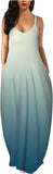 Gradient Green Womens Casual Sleeveless Plus Size Loose Plain Long Maxi Dress with Pockets - Wolddress | Women's Casual Dresses