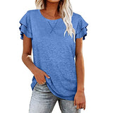 Women's Ruffle Sleeve Tops Summer Casual Blouse Crew Neck Solid Cute Tunic Shirt Rolled Sleeve Side Split Summer Tops Casual | Original Brand | Women's Tops and Blouses