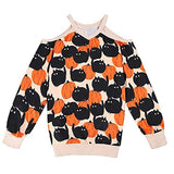 Women Halloween Knit Sweater Tops, Sexy Half Sleeve Crewneck Halter Tops Cold Shoulder Pumpkin Print Comfy Pullover