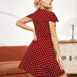 Summer Dresses for Women, Fashion Ladies Summer Casual V-Neck Summer Dot Print Short Sleeve Mini Dress Party UK Size | Women's Work Dresses