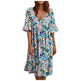 Ladiess Abstraction Printing V-Neck Sleeve Comfy Casual Dress Bodycon Dress Office Wear for Casual Club Cocktail Evening Gowns Work UK Size 8-26 | Women's Work Dresses