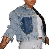 Cropped Denim Jackets for Women Long Sleeve Destroyed Wash Jean Jackets