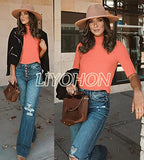 LIYOHON Womens Tops Dressy Casual Fall Cute Tops Mock Turtleneck Business White T Shirts Pink-M | Women's Casual Dresses