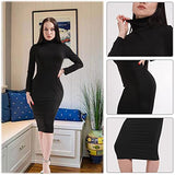 Women Winter Turtleneck Bodycon Dresses - Long Sleeve Solid Midi Sexy Club Dress