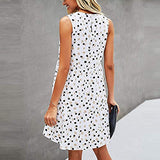 Summer Dress, Women's Vintage Polka Dot Print Sleeveless Dress Cozy Round Neck Sleeveless Beach Dress with Pockets | Original Brand