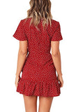 Summer Women Short Sleeve Print Dress V Neck Casual Short Dresses