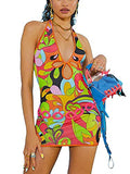 Womens Halter Neck Cutout Mini Dress Y2k Backless Bodycon Dress V Neck Summer Beach Sundress Vintage Party Dress Streetwear | Original Brand