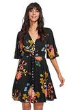 A Black Women's Boho Button Up Split Floral Print Flowy Party Dress - Milumia | Women's Casual Dresses